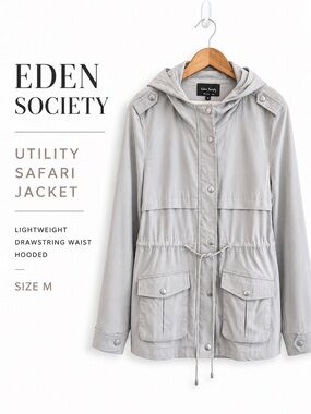 Eden Society Quiet Luxury Utility Safari Jacket Travel Coastal Chic Gray M F69